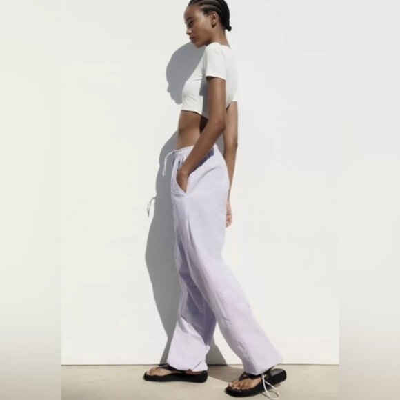 ZARA Women Purple Lilac Parachute Relaxed Pants Elastic Waist‎ 5520/7/629 MEDIUM - Picture 2 of 14